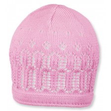 Детска плетена памучна шапка Sterntaler - 39 cm, 3-4 месеца, розова -1