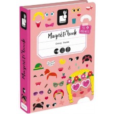 Детска магнитна книга Janod - Смешни лица на момичета