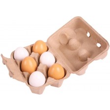 Детска дървена играчка Bigjigs - Яйца в картонена кутия, 6 броя