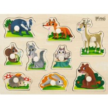 Детски дървен пъзел Pino - Горски животни, с дръжки, 9 части -1