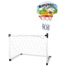 Детски комплект 2 в 1 Raya Toys - Баскетболен кош и футболна врата с топки -1