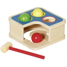 Детска дървена игра Goki - С чук и топчета -1