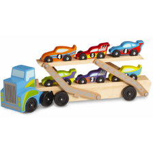 Детска дървена играчка Melissa & Doug - Автовоз с 6 колички -1