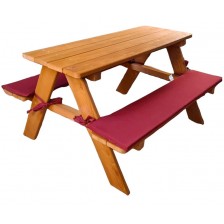 Детска дървена маса за пикник Ginger Home - С пейка и меки възглавници -1