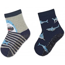 Детски чорапи със силиконова подметка Sterntaler - С акули, 19/20 размер, 12-18 месеца, 2 чифта -1