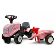 Детски трактор Falk - С ремарке, лопатка и гребло, розов -1