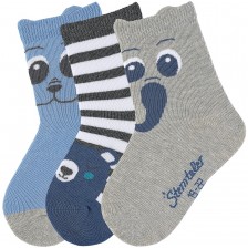 Детски чорапи Sterntaler - Животинки, 17-18 размер, 3 чифта, сиво-сини