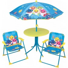 Детски градински комплект Fun House - Маса със столчета и чадър, Baby Shark -1