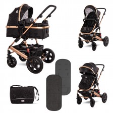 Детска комбинирана количка Lorelli - Lora, Luxe Black -1