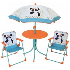 Детски градински комплект Fun House - Маса със столчета и чадър, Панда -1