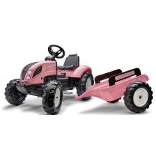 Детски трактор Falk - Country star, с ремарке и педали, розов -1
