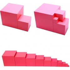 Детска играчка Smart Baby - Розова кула Монтесори, 10 кубчета -1