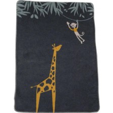 Детско одеяло David Fussenegger - Maja, 75 х 100 cm,  Жираф и маймунка, сиво -1