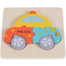 Детски дървен пъзел Moni Toys - Полицейска кола, 5 части -1