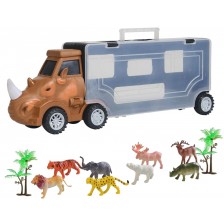 Детски автовоз Raya Toys - Носорог с животни, 11 части -1