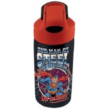 Бутилка за вода Graffiti Superman - Черна, със сламка, 500 ml -1