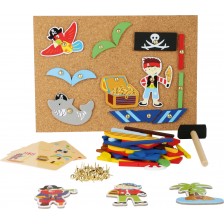 Детска дървена игра Small Foot - Мозайка с чукче, пирати -1