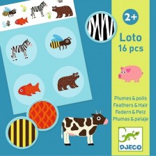 Детска игра лото Djeco - Пера и козина, 16 части