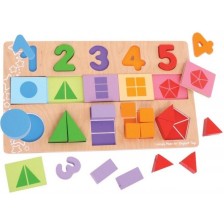 Детски дървен пъзел Bigjigs  - С числа и геометрични форми