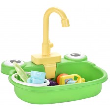 Детска кухненска мивка Ntoys - С течаща вода и аксесоари, Жаба, асортимент -1