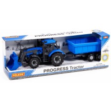 Детска играчка Polesie Progress - Инерционен трактор с ремарке и гребло -1