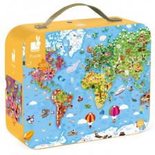 Детски пъзел в куфар Janod - Карта на света, 300 части