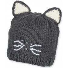 Детска плетена шапка Sterntaler - Коте, 51 cm, 18-24 месеца, сива -1