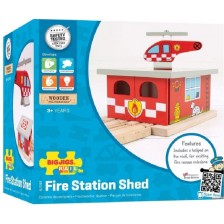 Детска дървена играчка Bigjigs - Пожарна станция -1
