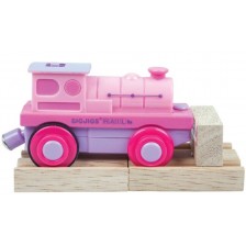 Детска дървена играчка Bigjigs - Локомотив на батерия, розов