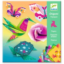 Комплект за оригами Djeco - Тропик, с 24 неонови хартии -1