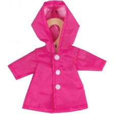 Дреха за кукла Bigjigs - Розов дъждобран, 25 cm