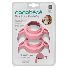 Дръжки за силиконови бутилки Nanobebe - 2 броя,  розови -1