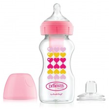 Dr.Brown's Преходно шише Wide-Neck Options+ Pink Hearts 270ml