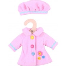 Дреха за кукла Bigjigs - Розово палто с шапка, 25 cm -1