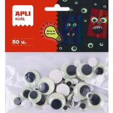 Движещи се очички за декорация Apli Kids - 4 размера, 50 броя -1