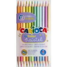 Двуцветни моливи Carioca Bi-Color - Pastel, 12 броя
