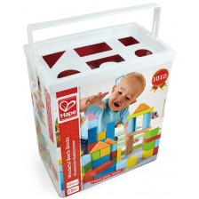 Дървени кубчета в кутия за сортиране Hape - 101 броя -1