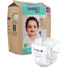 Еко пелени за еднократна употреба Bambo Nature - Размер 4, L, 7-14 kg, 24 броя, хартиена опаковка
