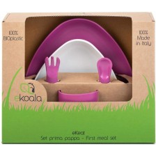 Еко комплект за хранене еKoala - Бяло и лилаво, 5 части 