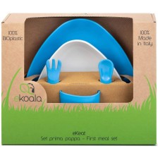 Еко комплект за хранене еKoala - Бяло и синьо, 5 части 