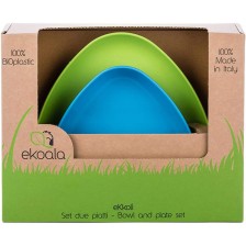 Еко комплект за хранене eKoala - 2 чинии, синьо и зелено