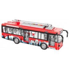 Електронна играчка Raya Toys - Тролейбус, със звуци и светлини, червен