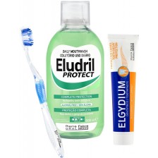 Elgydium & Eludril Комплект - Антикариесна паста и Вода за уста, 75 + 500 ml + Четка за зъби, Medium -1