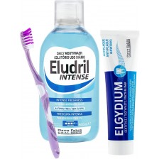 Elgydium & Eludril Комплект - Антиплакова паста и Вода за уста, 100 + 500 ml + Четка за зъби, Soft -1