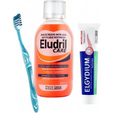 Elgydium & Eludril Комплект - Успокояваща паста и Антиплакова вода, 75 + 500 ml + Четка за зъби, Medium -1