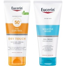 Eucerin Sun Комплект - Крем-гел за след слънце и Слънцезащитен гел-крем, SPF50+, 2 x 200 ml