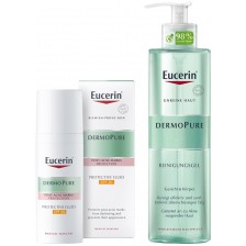 Eucerin DermoPure Комплект - Измиващ гел и Защитаващ флуид, SPF30, 400 + 50 ml -1