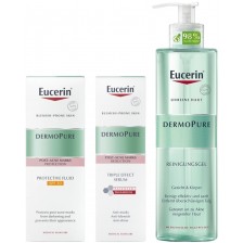 Eucerin DermoPure Комплект - Серум, Измиващ гел и Защитаващ флуид, SPF30, 40 + 400 + 50 ml -1