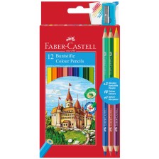 Комплект цветни моливи Faber-Castell - Замък, 12+6 цвята + острилка -1