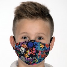 Детска предпазна маска - Графити, двуслойна, с метален стек, 6-12 години